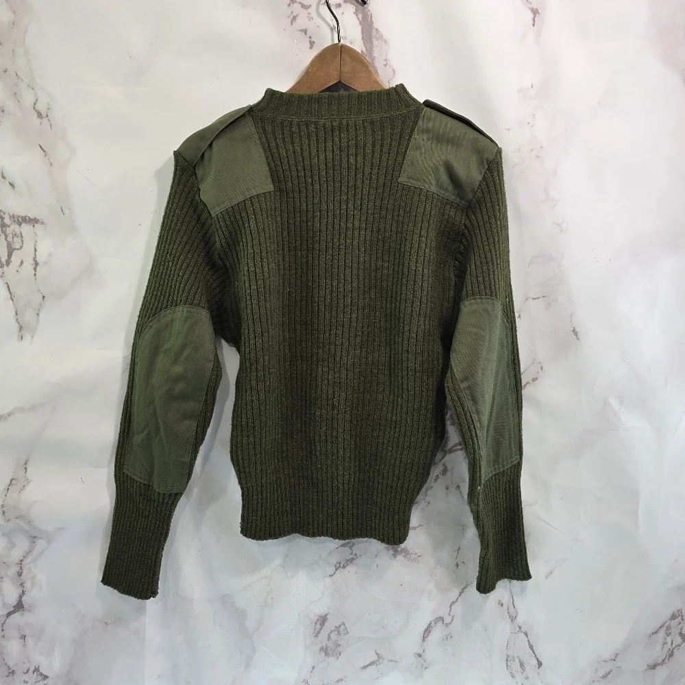 Vintage Wool Sweater Mens S 36 Green Shoulder Elbow Commando Military Tactical